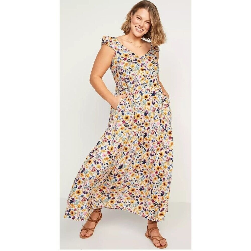 Old Navy Dress XL All Day Wildflower Fit Flare Tiered Maxi Bloomcore Pockets NEW - Picture 3 of 5